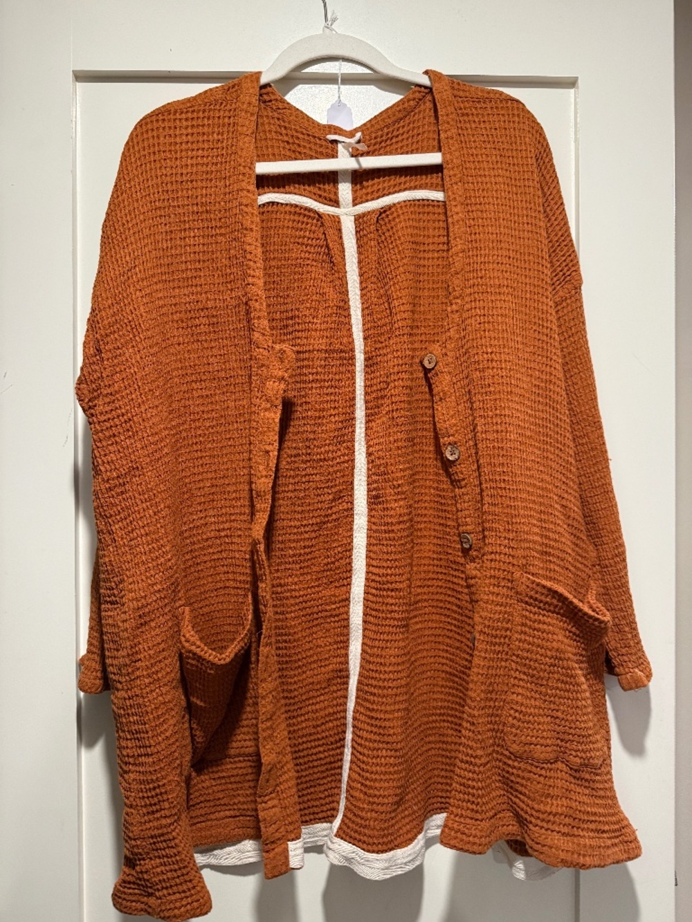 Free People Waffle Knit Cardigan Burnt Orange Size L NWOT